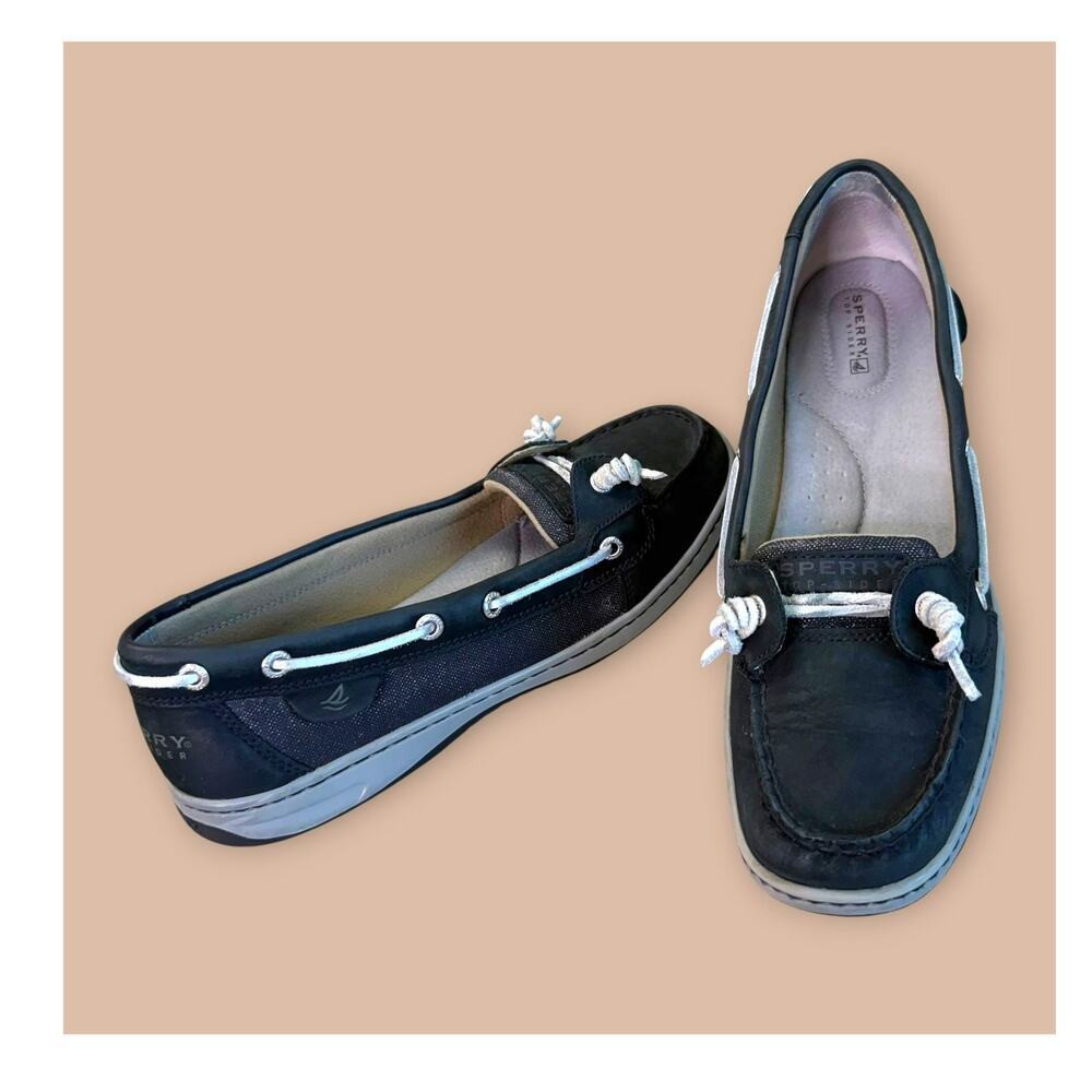 Sperry Top Sider Womens 10M Leather Loafer Flat Boat Shoes Sparkle Black Silver